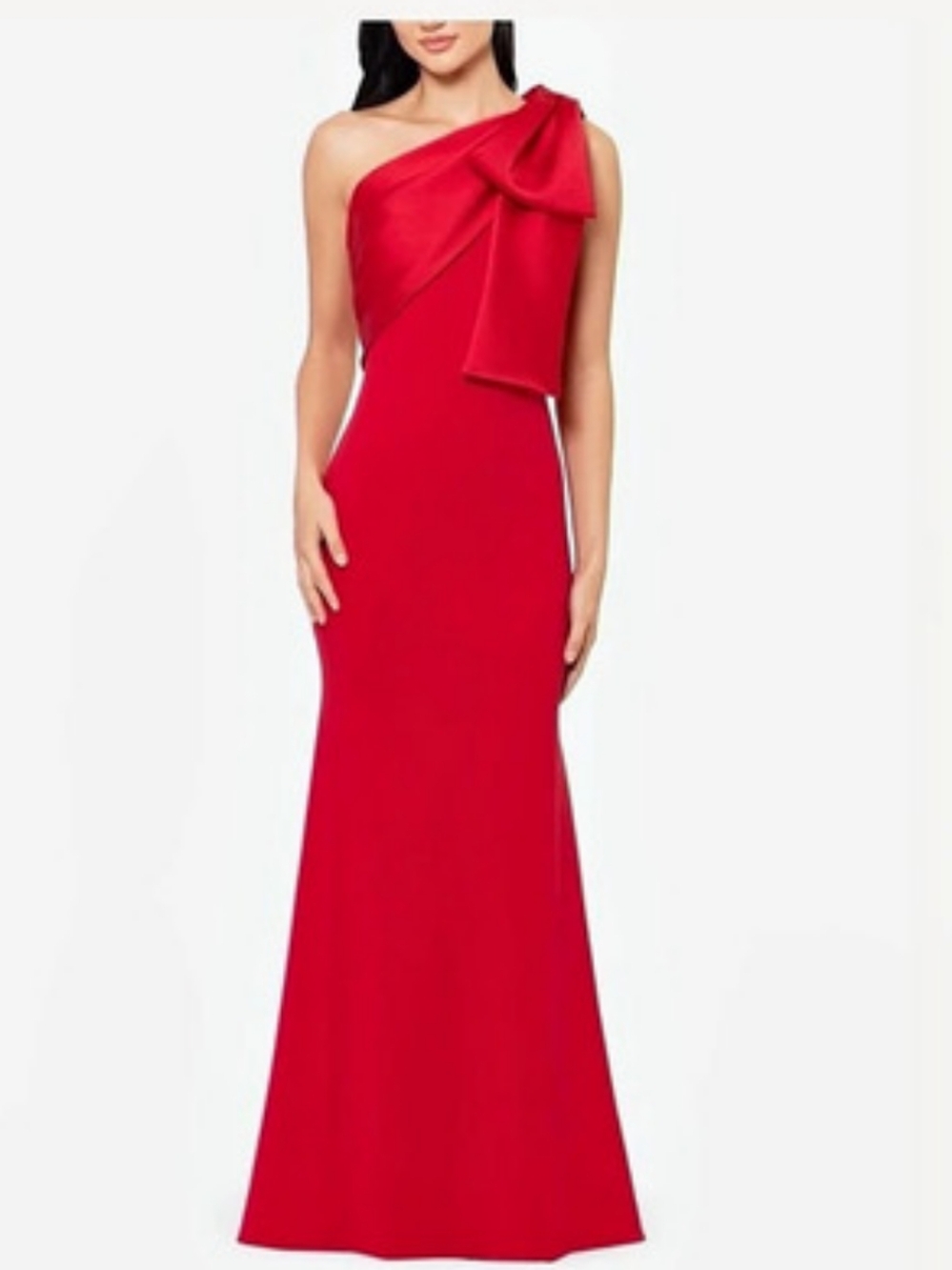 NWT Betsy & Adam Carmela One-Shoulder Bow Gown Size 6 Wedding Formal Evening